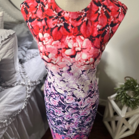 Vince Camuto Stunning Silhouette Vibrant Watercolor Bouquet Cap Sleeve Size 0 - Picture 13 of 13